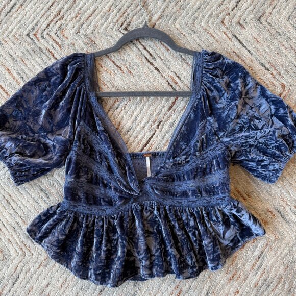 Free People Blue, Crushed Velvet Top - Picture 2 of 3